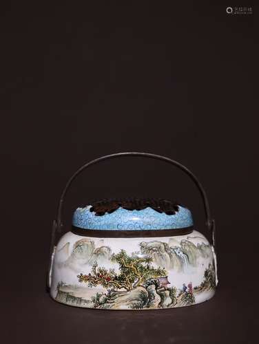 A Chinese Bronze Enameled Landscape Painting Censer