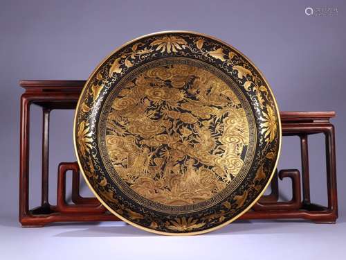 A Chinese Bronze Golden Dragon Plate