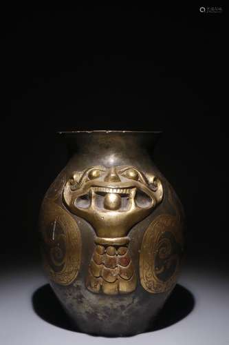 A Chinese Bronze Ware Jar With Partly Gilding