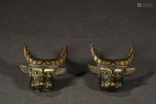 Pair Of Chinese Bronze Ware Bull Shaped Ornaments