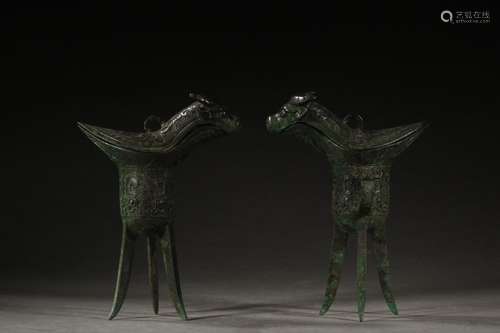 Pair Of Chinese Bronze Ware Vessels