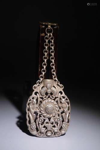 A Chinese Silver Story-Carved Snuff Bottle