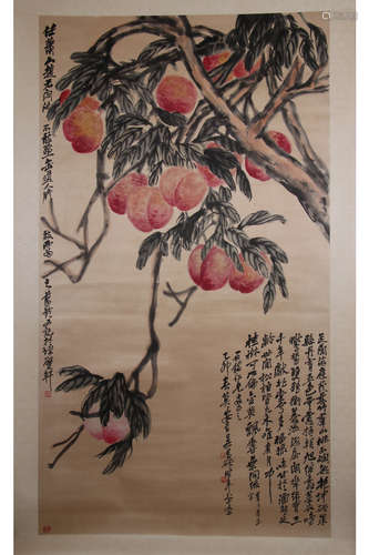 A Chinese Painting Of Peach, Wu Changshuo Mark