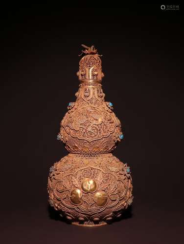 A Chinese Gilt Silver Gourd Vase