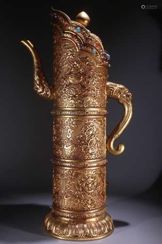 A Chinese Gilt Bronze Tube Container Embeded Gems