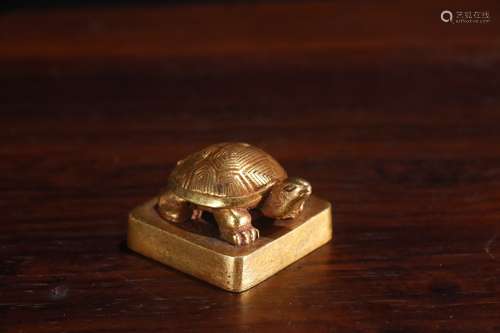 A Chinese Gilt Bronze Turtle Shaped Seal