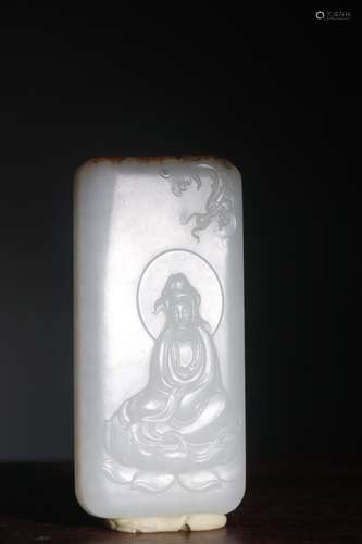 A Chinese Hetian Jade Guanyin Pendant