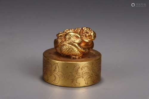 A Chinese Gilt Bronze Dragon Shaped Seal