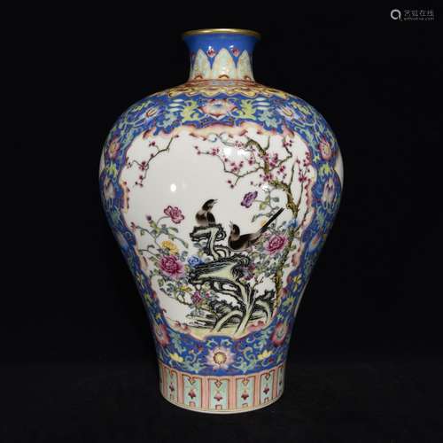 A Chinese Porcelain Famille Rose Floral&Bird Meiping Vase