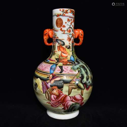 A Chinese Porcelain Famille Rose Story Painting Vase