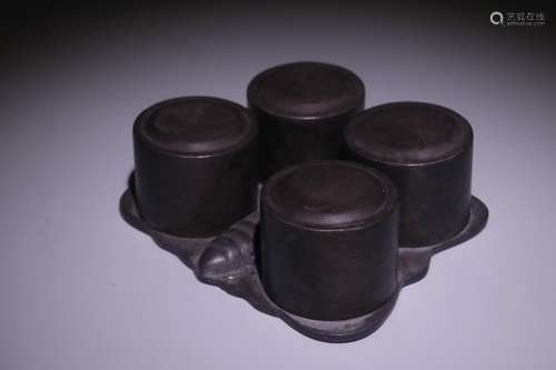 Set Of Chinese Agarwood Thumb Rings Embeded Gilt Silver