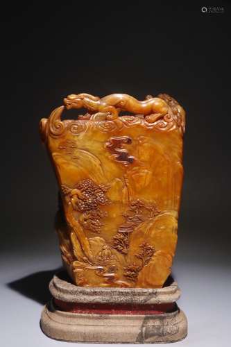 A Chinese Tianhuang Stone Figure-Story Carved Brush Pot