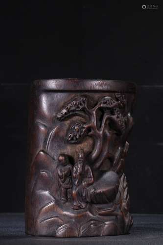 A Chinese Agarwood Brush Pot With Figure-Story Carving