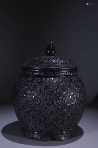 A Chinese Rosewood Cloud Pattern Jar