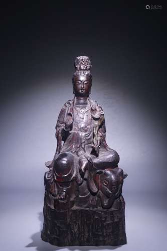 A Chinese Red Wood Guanyin Shaped Statue