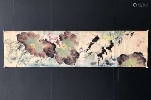 A Chinese Painting Of Crane&Lotus, Zhang Daqian Mark