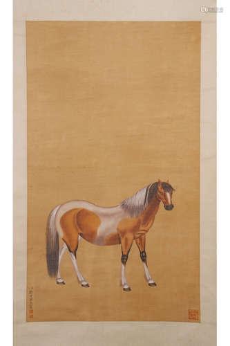 A Chinese Painting Of Horse, Lang Shining Mark