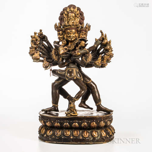 Parcel-giltCopperAlloyFigureofChakrasamvarawithVajravarahi