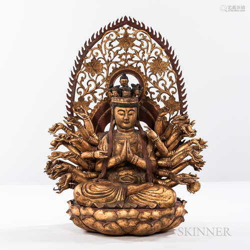 Gold-lacqueredWoodStatueoftheThousand-armedAvalokitesvara