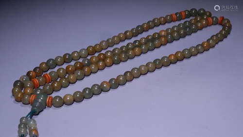 A HETIAN JADE NECKLACE WITH 108 BEADS