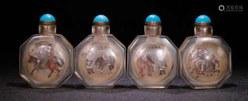 SET OF GLASS SNUFF BOTTLE WITH FIGURE STORY PATTERN