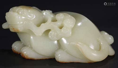 A HETIAN JADE RUYI PENDANT WITH BEAST SHAPE