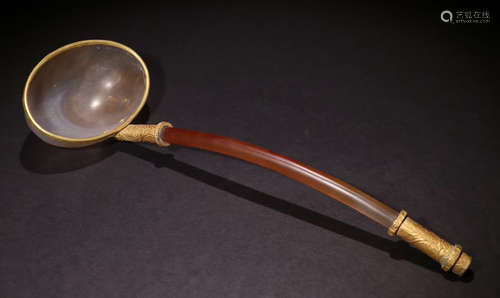 AN AGATE&GILT SILVER SPOON