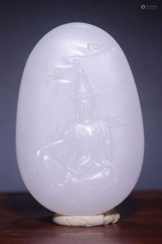 A HETIAN JADE TABLET WITH GUANYIN PATTERN