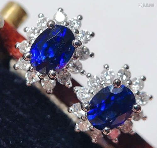 PAIR OF 18K SAPPHIRE DIAMOND EARRINGS