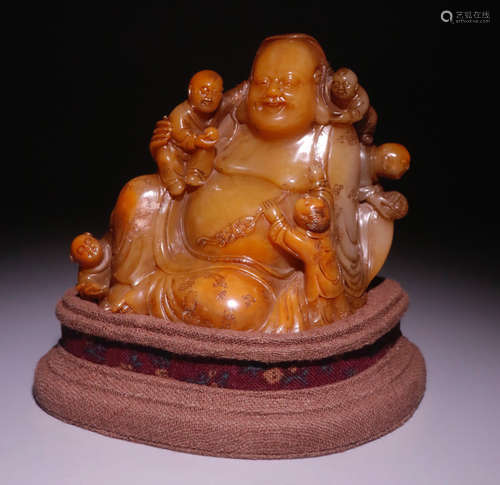 A TIANHUANG STONE CARVED MAITREYA BUDDHA&CHILD