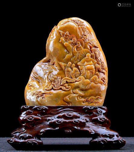 A TIANHUANG STONE CARVED BUDDHA PATTERN ORNAMENT