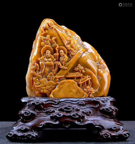 A TIANHUANG STONE CARVED BUDDHA PATTERN ORNAMENT