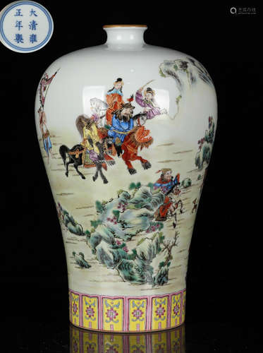 A FAMILLE ROSE GLAZE MEI VASE WITH FIGURE STORY PATTERN