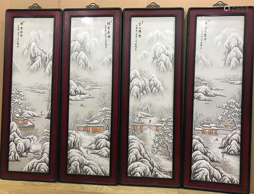 PAIR OF LANDSCAPE PORCELAIN BOARD PAINTING SCREENS