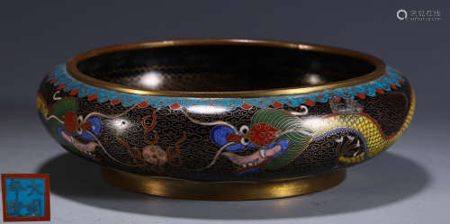 A CLOISONNE BRUSH WASHER WITH DRAGON PATTERN