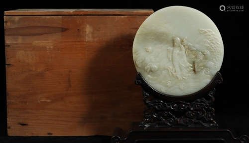 A HETIAN WHITE JADE SCREEN CARVED WITH FIGURE