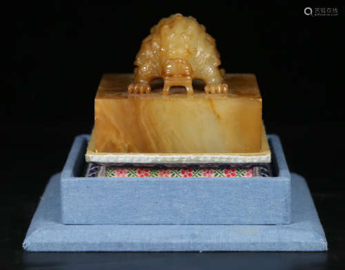 A HETIAN JADE SEAL CARVED WITH BEAST