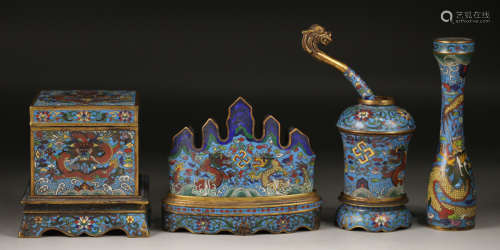 SET OF CLOISONNE CALLIGRAPHY SUPPLIES WITH FLOWER PATTERN