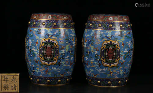 PAIR OF CLOISONNE STOOL WITH BEAST PATTERN