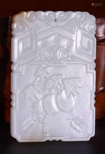 A HETIAN JADE TABLET CARVED WITH POETRY&MELON