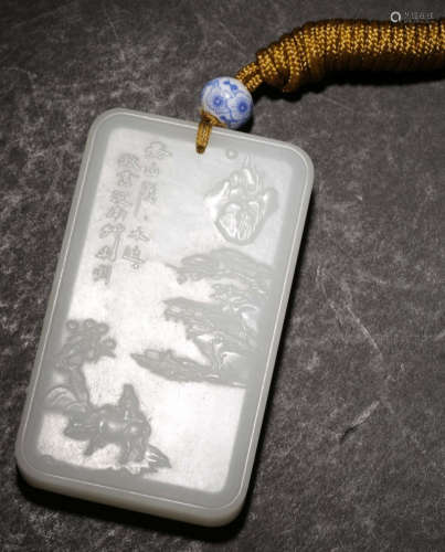 A HETIAN WHITE JADE TABLET CARVED WITH STORY&POETRY
