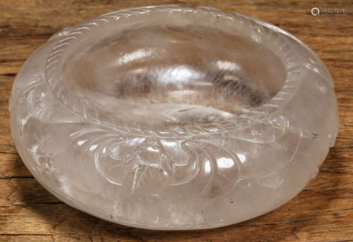 A CRYSTAL BRUSH WASHER CARVED WITH BAT