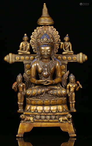 A COPPER LONGEVITY BUDDHA STATUE
