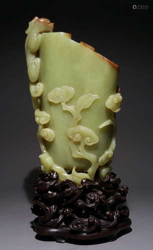 A HETIAN YELLOW JADE VASE CARVED WITH BEAST
