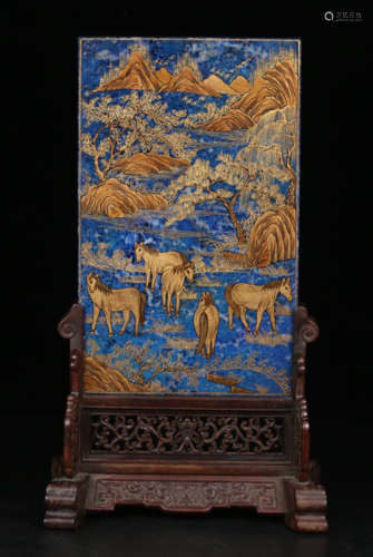 A LAZULI SCREEN CARVED WITH LANDSCAPE&POETRY