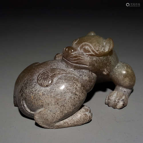 A Chinese Hetian Jade Carved Beast Ornament