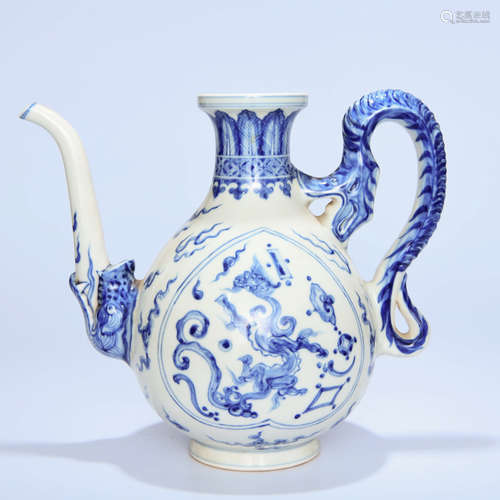 A Chinese Blue and White Dragon Pattern Porcelain Pot