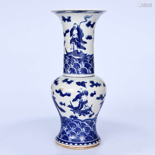 A Chinese Blue and White immortals Painted Porcelain Flower Vase