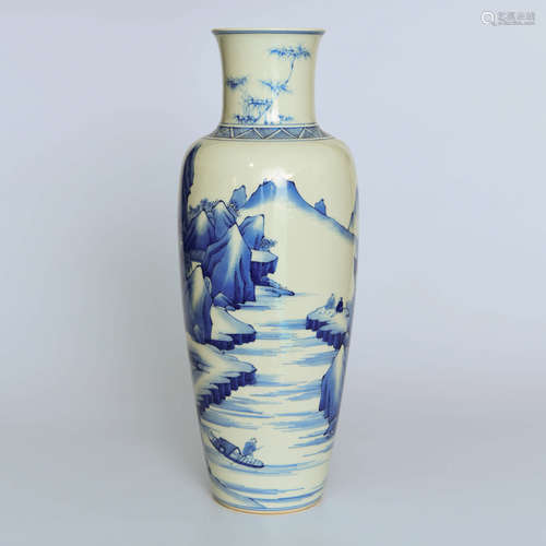 A Chinese Blue and White Landscape Painted Porcelain Vase