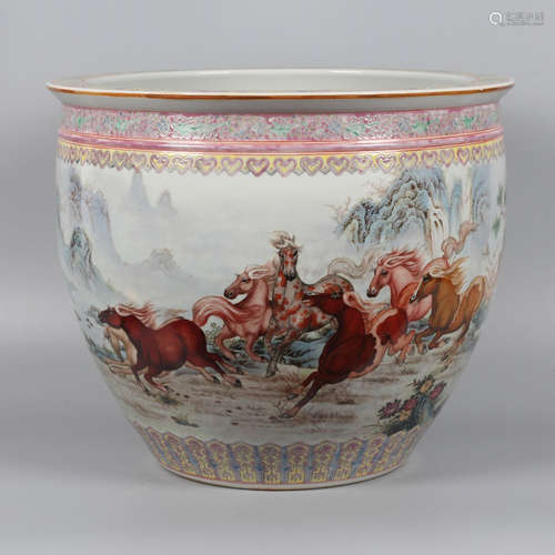 A Chinese Famille Rose Horse Porcelain Vase